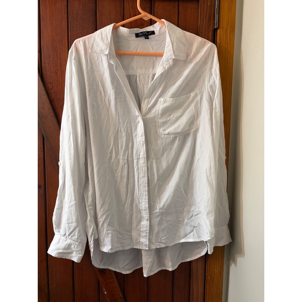 Velvet Heart Womens White Roll Tab Sleeve Button Down Shirt Large Pocket Blouse